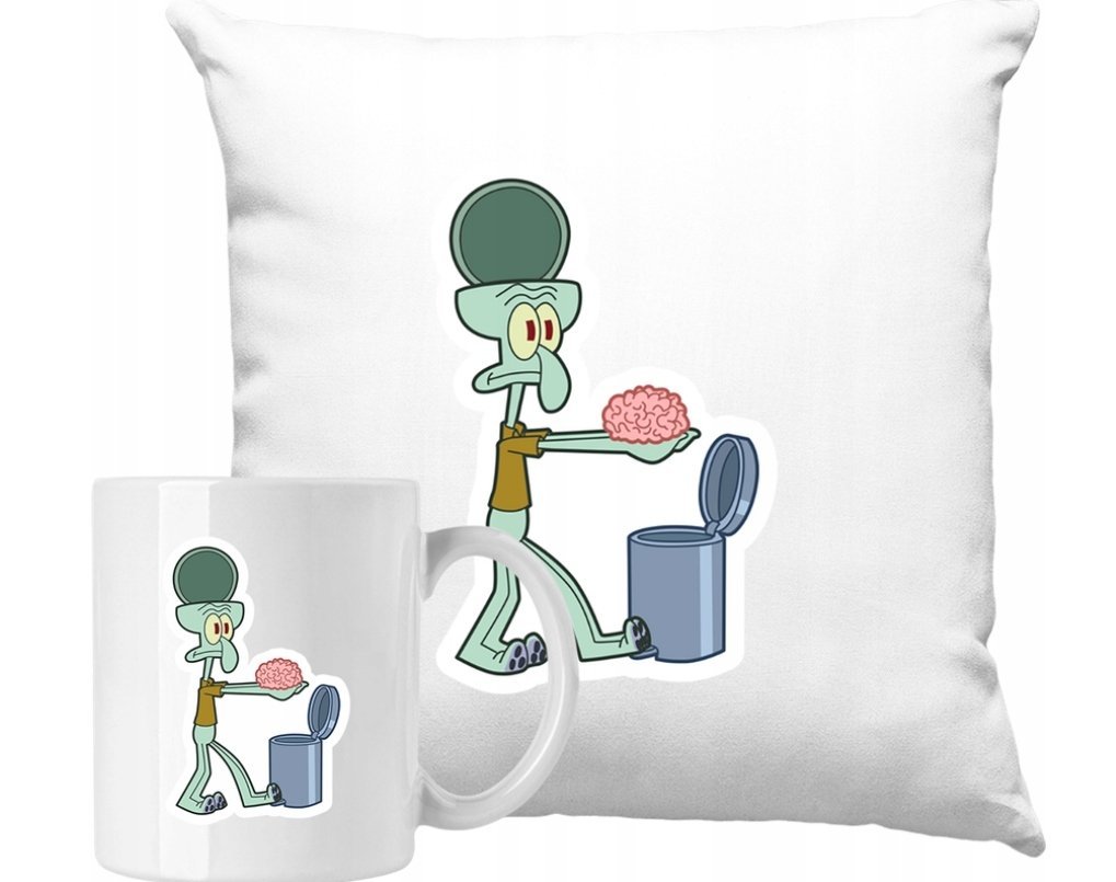 ZESTAW PODUSZKA + KUBEK Spongebob Skalmar Pomysł Na Prezent +IMIĘ