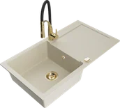 Zlewozmywaki z baterią - Mexen Leo zlewozmywak granitowy 1-komorowy z ociekaczem i baterią kuchenną Aster, beżowy - 6501-69-73450-57-G - miniaturka - grafika 1