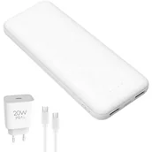 Powerbanki - Powerbank 10000mAh + ładowarka sieciowa 230V USB-C 20W + kabel USB-C -> USB-C 1m PLATINET biały (45998) - miniaturka - grafika 1