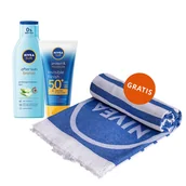 Kosmetyki po opalaniu - Zestaw Nivea After Sun Bronze, balsam po opalaniu przedłużający opaleniznę, 200 ml + nawilżający balsam do opalania, SPF 50+, 150 ml + ręcznik plażowy gratis - miniaturka - grafika 1