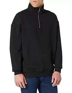 Swetry męskie - Urban Classics Męska bluza Organic Cotton Basic Troyer z zamkiem błyskawicznym i stójką, sweter dla mężczyzn w rozmiarach S - 5XL, czarny, 3XL - grafika 1