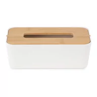 Pudła i pojemniki do przechowywania - Biały pojemnik na chusteczki z bambusową pokrywką Compactor Basic - miniaturka - grafika 1