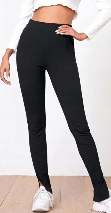 SHEIN SPODNIE CASUAL CZARNE PRĄŻKI DAMSKIE 34 V3W