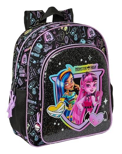 Safta MONSTER HIGH Plecak szkolny dla dzieci, plecak dziecięcy, odpowiedni dla dzieci w wieku szkolnym, wygodny i wszechstronny, jakość i wytrzymałość, 32 x 12 x 38 cm, czarny, Czarny (Black),