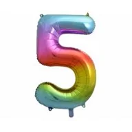 Balony i akcesoria - Go Balon foliowy cyfra 5 tęczowy 85 cm 1 szt HS-C34T5 - miniaturka - grafika 1