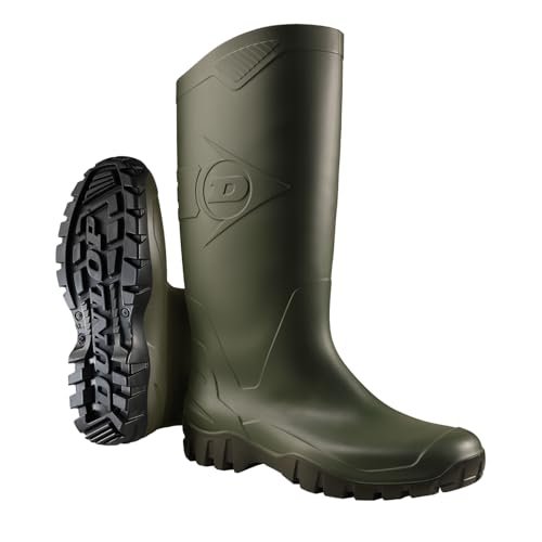 Wodoodporne buty ogrodowe Dunlop Dane dla mężczyzn i kobiet – gumowe buty z miękkim noskiem – szerokie kalosze wędkarskie – wykonane z PVC – zielone/czarne – rozmiary od 47