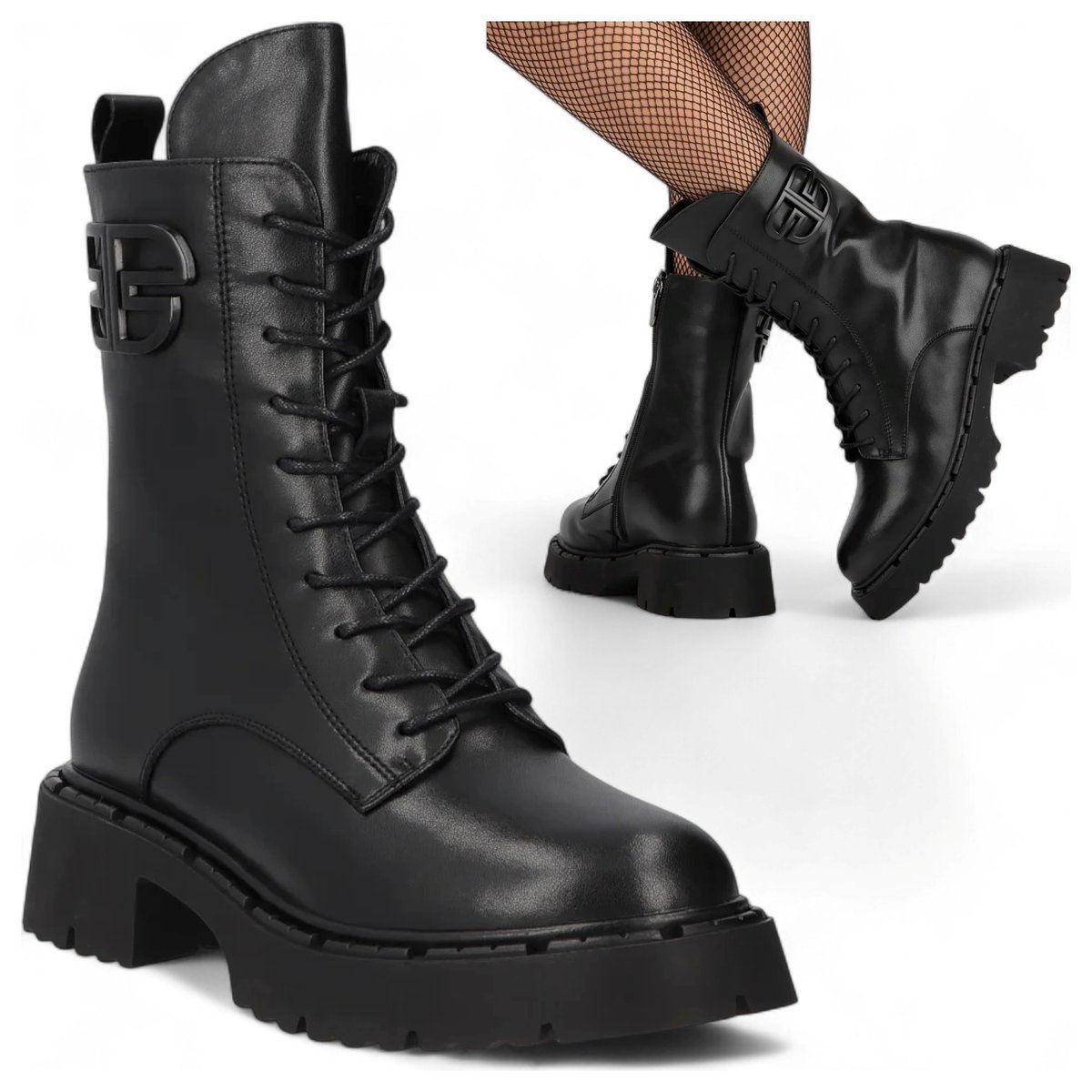 Botki Damskie SKÓRZANE FILIPPO Jesienne Workery Ciepłe Glany Czarne 37