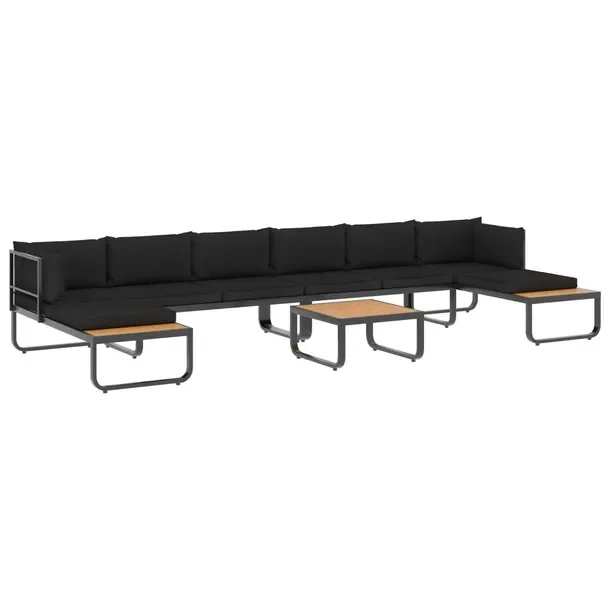 Zestaw wypoczynkowy 2-sofowy + stolik, ciemnoszary/brązowy, aluminium/WPC