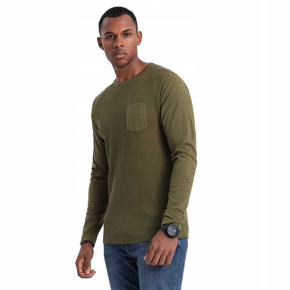 Longsleeve męski o strukturze wafla oliwkowy Ombre V3 OM-LSCL-0109 roz. L