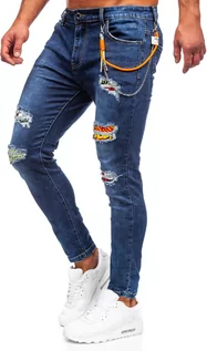 Spodnie męskie - Granatowe spodnie jeansowe męskie regular fit Denley TF093 - grafika 1