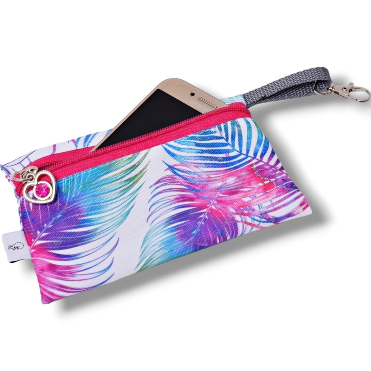 Etui na klucze etui na telefon saszetka portfelik pióra tęczowe