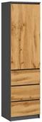 Regały - Wąski regał z szufladami dąb wotan + grafit P4-A87 - miniaturka - grafika 1