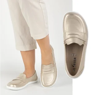 Olivier Barefoot Eleganckie Damskie minimalistyczne mokasyny skórzane 1280 złote złoty - Półbuty damskie - miniaturka - grafika 1