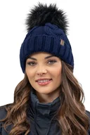 Czapki damskie - Vivisence czapka z dzianiny damska - czapka bobble nakrycie głowy na zimę jesień - czapka z bobble ciepła czapka zimowa polar wewnątrz - granatowa - miniaturka - grafika 1
