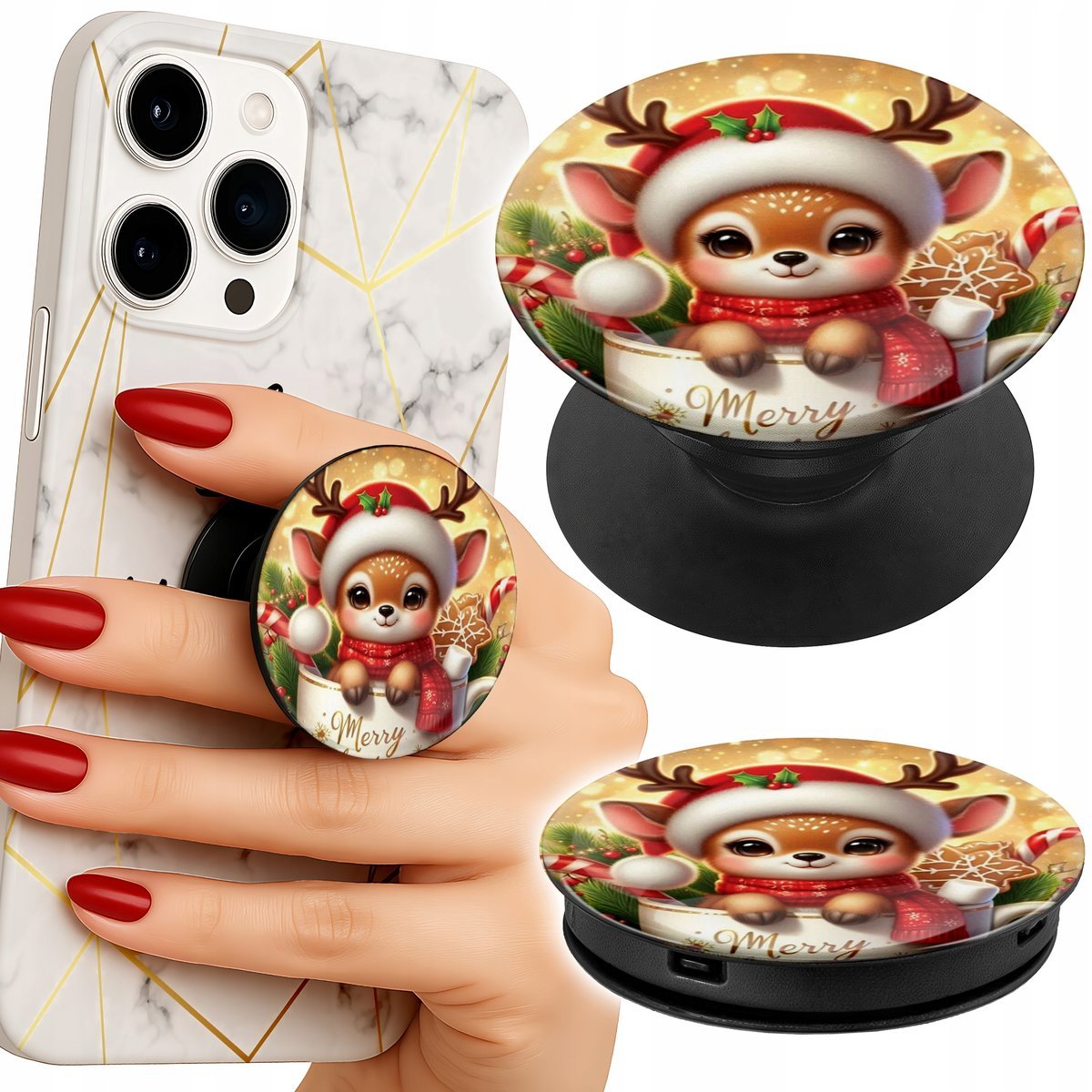 Uchwyt do telefonu Popsocket na palce/stojak SŁODKI RENIFER ŚWIĄTECZNE