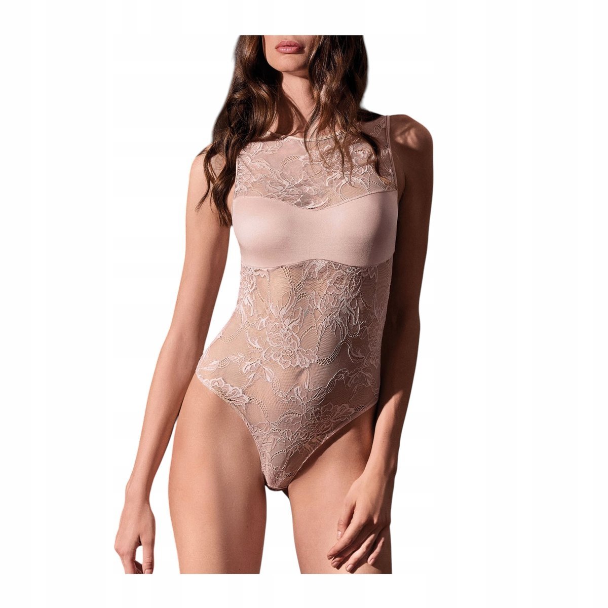 Koronkowe body damskie różowe BEZ RĘKAWÓW SEKSOWNE wygodne 4177 Lormar L