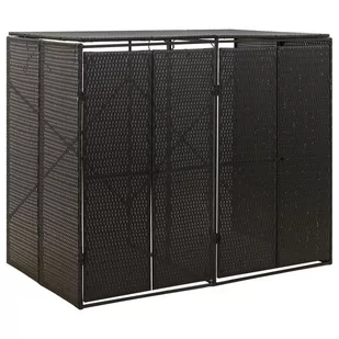 vidaXL Osłona na 2 kosze na śmieci, czarna, 140x80x117 cm, polirattan - Kosze na śmieci - miniaturka - grafika 1