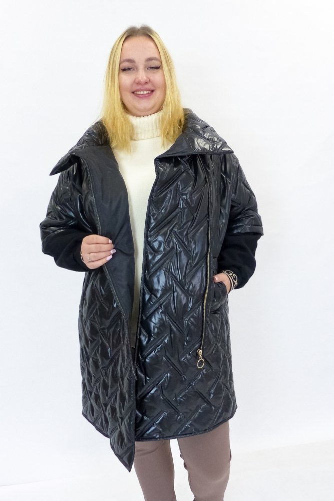 Pikowana Kurtka Damska Zimowa ze Złotym Zamkiem Czarna 36