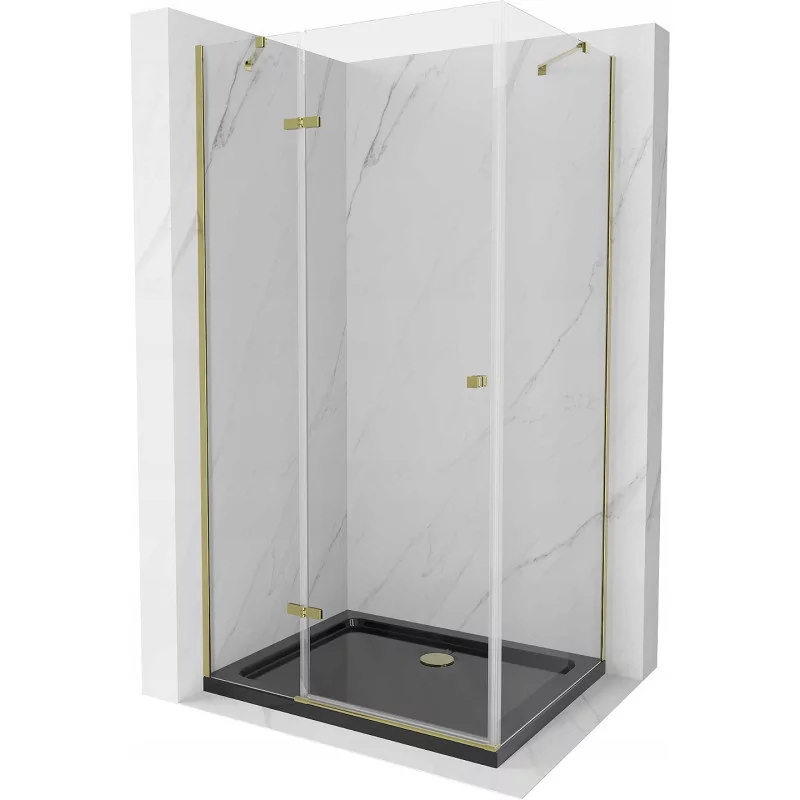 Mexen Roma kabina prysznicowa uchylna 100x80 cm, transparent, złota + brodzik Flat, czarny