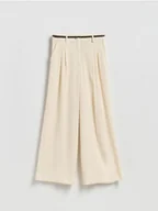 Spodnie damskie - Reserved - Spodnie z szerokimi nogawkami - złamana biel - miniaturka - grafika 1