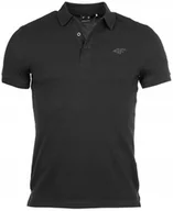 Koszulki męskie - KOSZULKA MĘSKA POLO 4F CZARNA BAWEŁNA T-SHIRT CZARNY ROZM. L - miniaturka - grafika 1