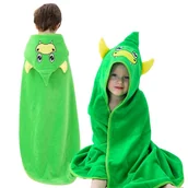 Okrycia kąpielowe dla dzieci - Bawełniany Ręcznik Plażowy z Kapturem Zielony Dinozaur 90x90 cm - miniaturka - grafika 1