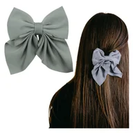 Ozdoby do włosów - Kokarda do Włosów Szara Duża Ozdobna Matowa Spinka Lekka i Wygodna - miniaturka - grafika 1