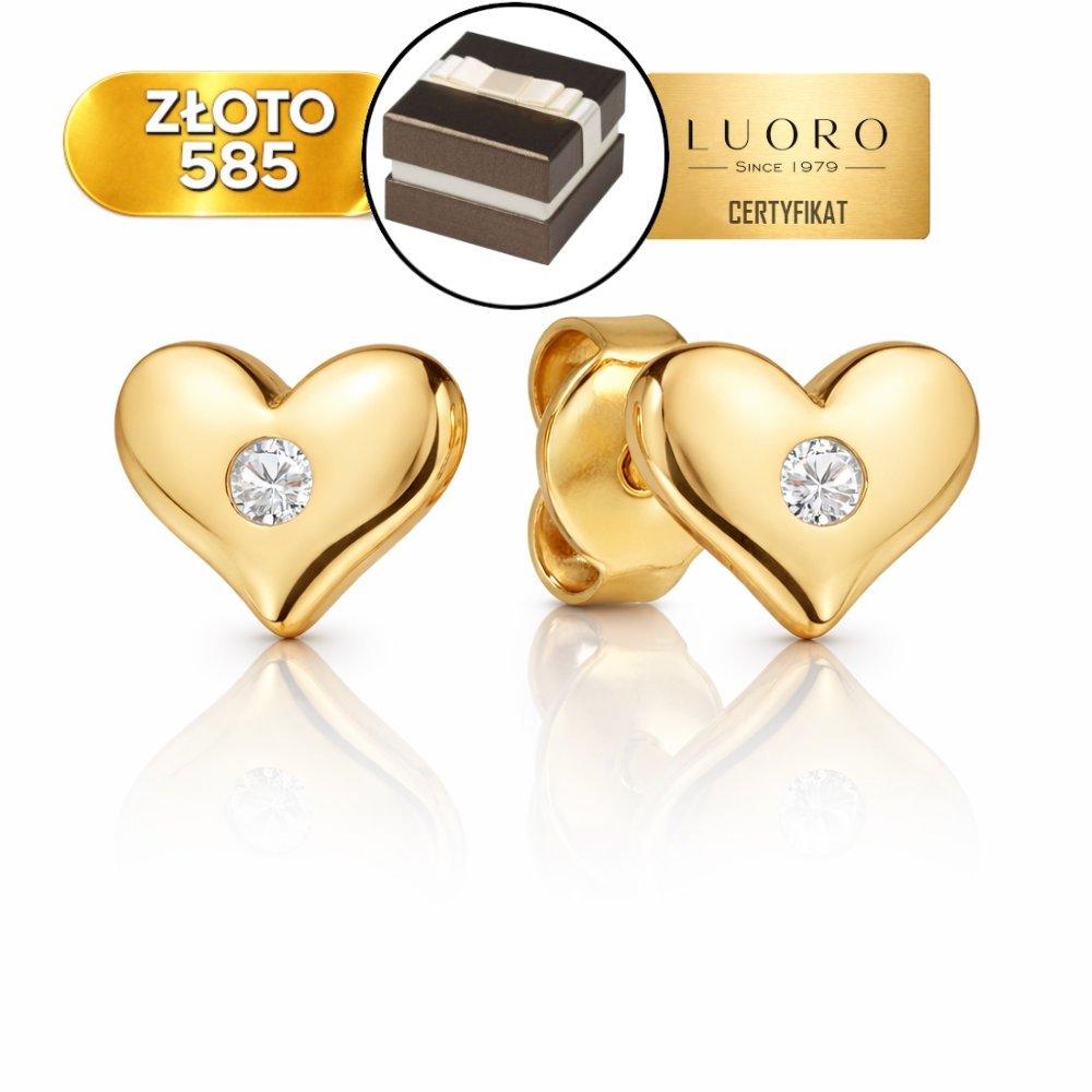 KOLCZYKI ZŁOTE 585 14K SERCA Z CYRKONIĄ 7 MM SZTYFT ELEGANCKIE