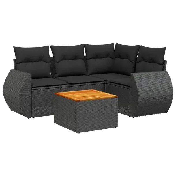 Zestaw mebli ogrodowych modułowych czarny z poduszkami, rattan PE, 62x62x6