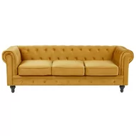 Sofy i kanapy - Beliani Sofa 3-osobowa welurowa żółta CHESTERFIELD 214094 - miniaturka - grafika 1