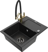 Zlewozmywaki z baterią - Mexen Enzo zlewozmywak granitowy 1-komorowy z ociekaczem i baterią kuchenną Duo, czarny/srebrny metalik - 6506-73-671701-57-B - miniaturka - grafika 1