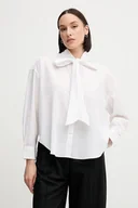 Koszule damskie - Tommy Hilfiger koszula bawełniana damska kolor biały relaxed z wiązanym dekoltem WW0WW44722 - miniaturka - grafika 1