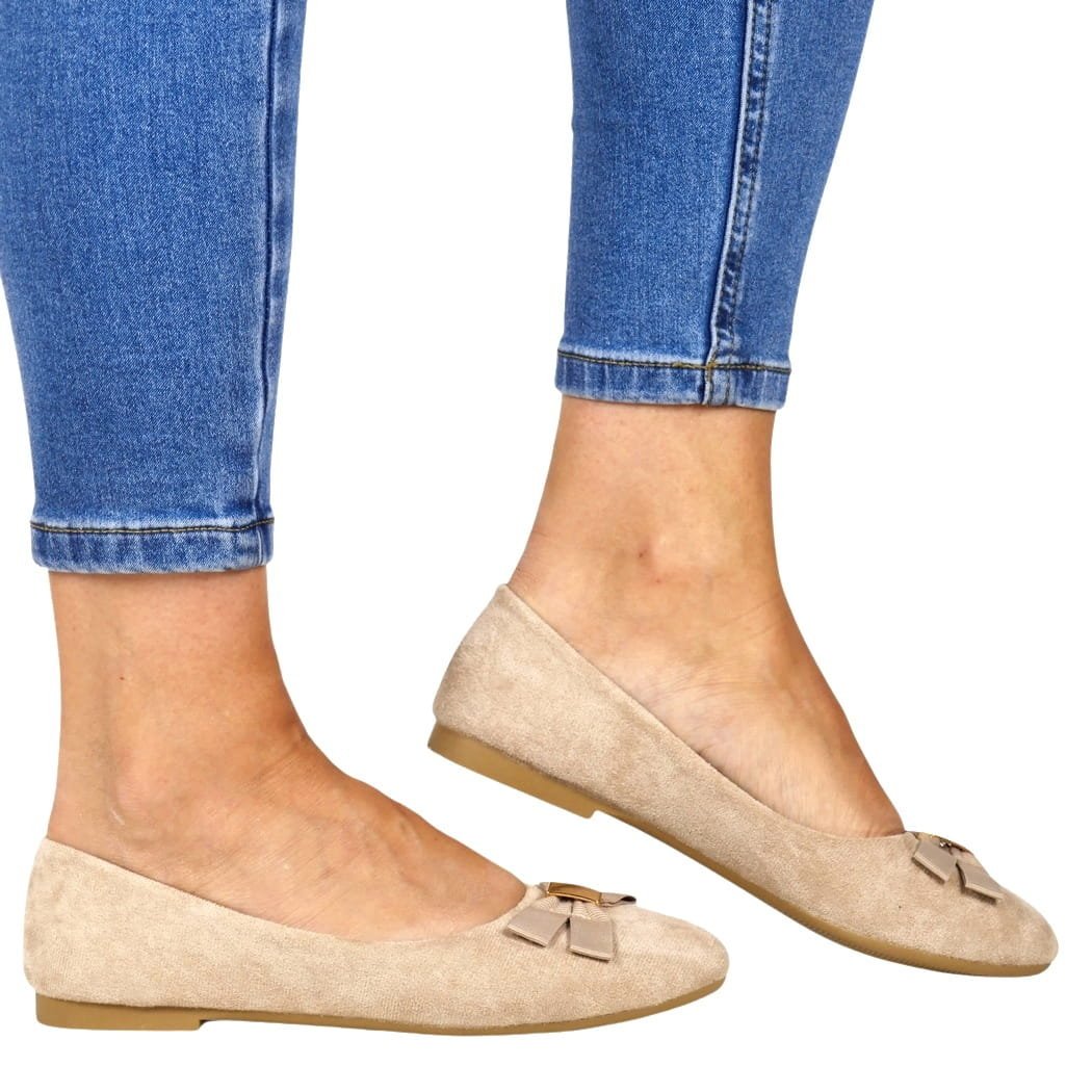 BALERINY DAMSKIE PŁASKIE EVENTO 9925 BEŻOWE ZAMSZOWE, 41, 26,0cm