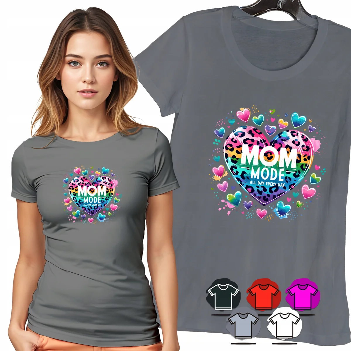 KOSZULKA DAMSKA T-SHIRT - MOM MODE TRYB MAMA SERCA PANTERKA WZÓR MODA - S