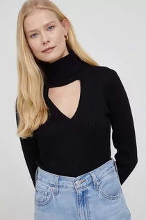 Swetry damskie - DKNY sweter damski kolor czarny lekki z golfem - - grafika 1