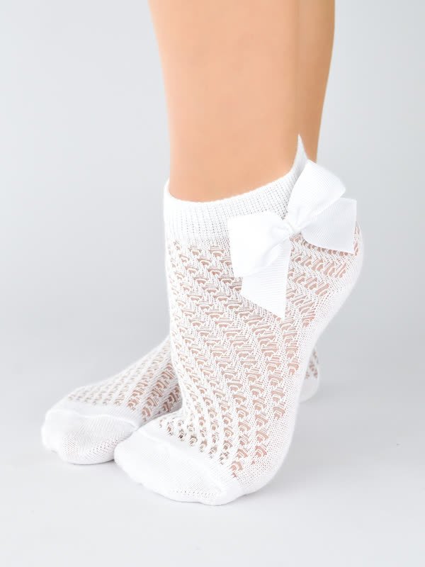 Skarpety bawełniane z kokardką białe EUR 23-26 SB115-G-01