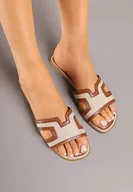 Klapki i japonki damskie - Brązowo-Beżowe Klasyczne Klapki na Płaskiej Podeszwie Idorelle - miniaturka - grafika 1