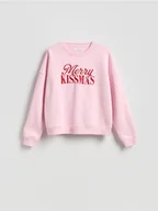 Bluzy damskie - Reserved - Bluza z haftowanym napisem - różowy - miniaturka - grafika 1