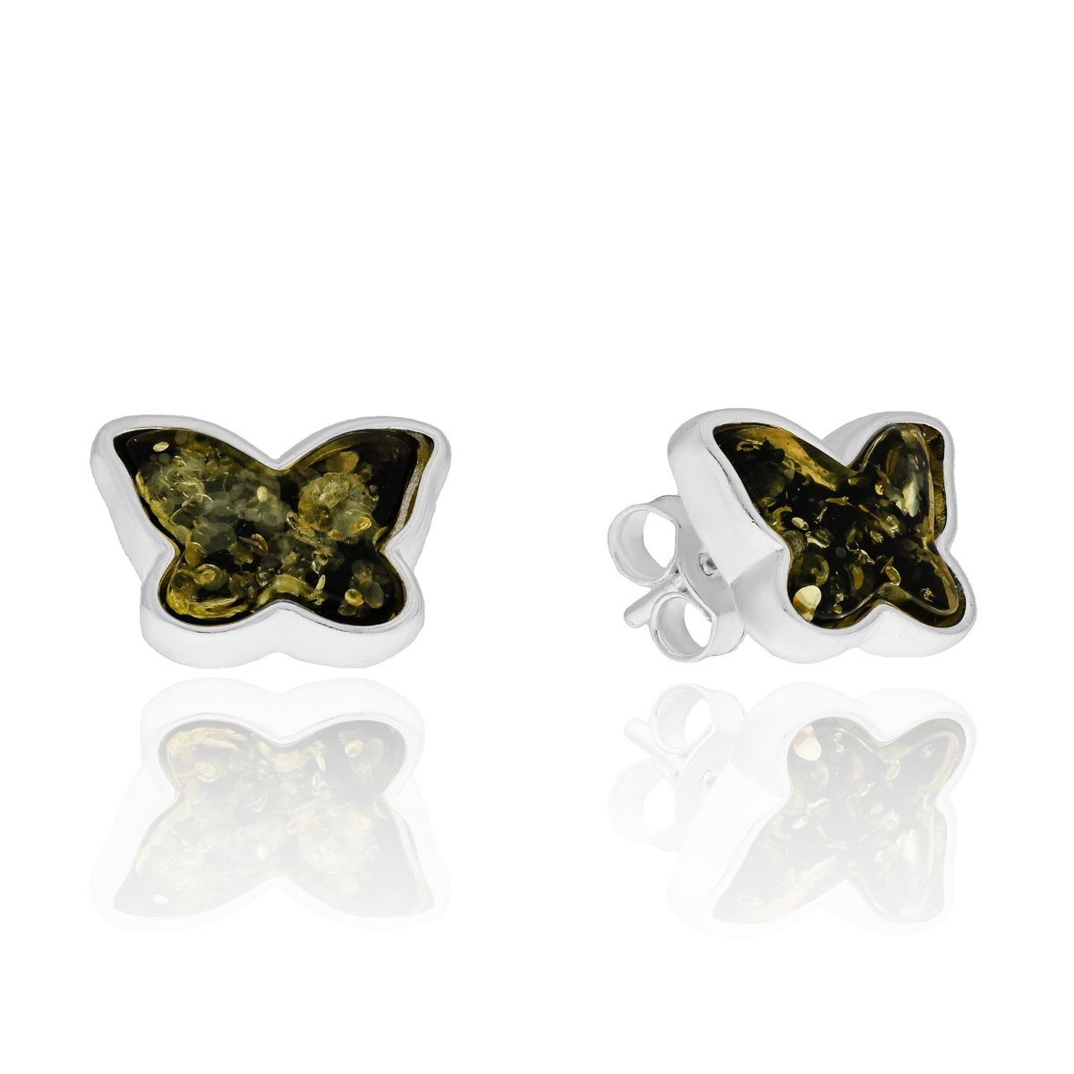 Srebrne kolczyki z bursztynem sztyft motyl pr. 925