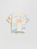 Bluzki dla niemowląt - Reserved - Bawełniany t-shirt z nadrukiem - złamana biel - miniaturka - grafika 1