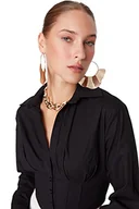 Koszule damskie - Trendyol Damska koszula z kołnierzykiem Glam dopasowana podstawowa koszula tkana, czarna, 36, Czarny, 62 - miniaturka - grafika 1