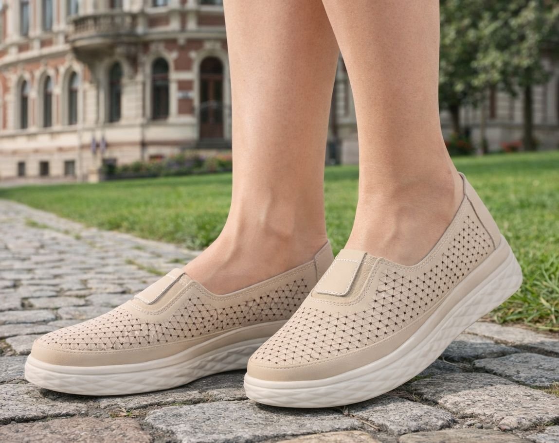 Mokasyny damskie skórzane beżowe Ladie’s Style 22847 na gumki [rozmiar: 40]