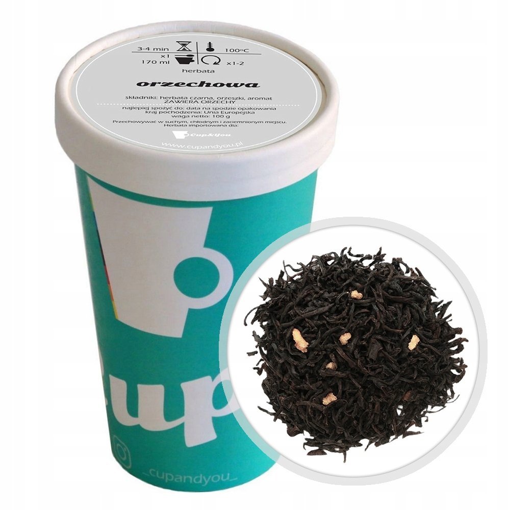 Herbata czarna ORZECHOWA premium sypana orzeszki upominek na prezent 100g - herbata liściasta sypana mieszanka napar susz