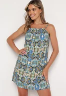 Sukienki - Niebieska Bawełniana Sukienka o Rozkloszowanym Kroju na Ramiączkach Tesarae - miniaturka - grafika 1