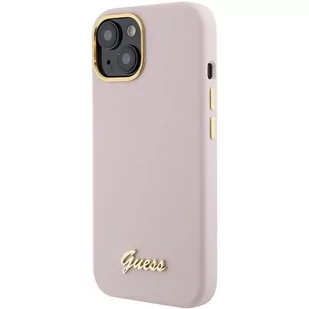 Guess GUHCP15SSMBSLP iPhone 15 6.1" różowy/pink hardcase Silicone Script Metal Logo & Frame - Etui i futerały do telefonów - miniaturka - grafika 2