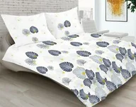 Pościel - Matex Pościel satynowa 160x200 18A Premium Victorei liście biała granatowa - miniaturka - grafika 1