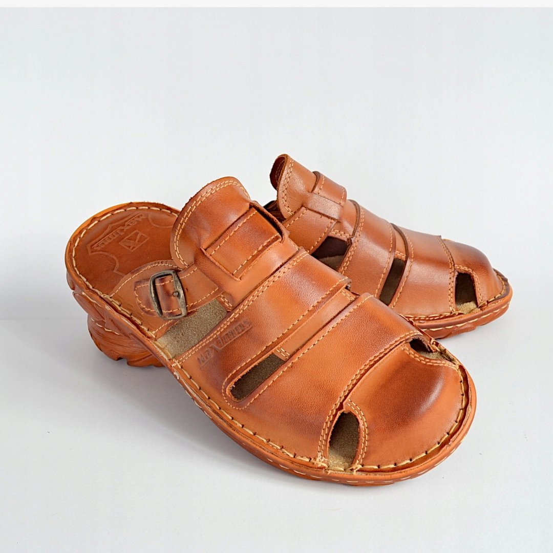 041 Polskie klapki męskie skórzane skóra MAXIMUS jasny brąz 46