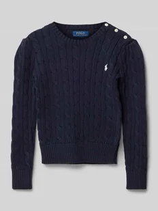 Sweter z dzianiny z wyhaftowanym logo model ‘CABLE’ - Swetry dla dziewczynek - miniaturka - grafika 1