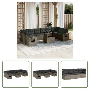 The Living Store 11-częściowa sofa ogrodowa z poduszkami z szarego polirattanu - Sofy ogrodowe The Living Store 11-częściowa sofa ogrodowa z poduszkami z szarego polirattanu - Sofy ogrodowe - miniaturka - grafika 1