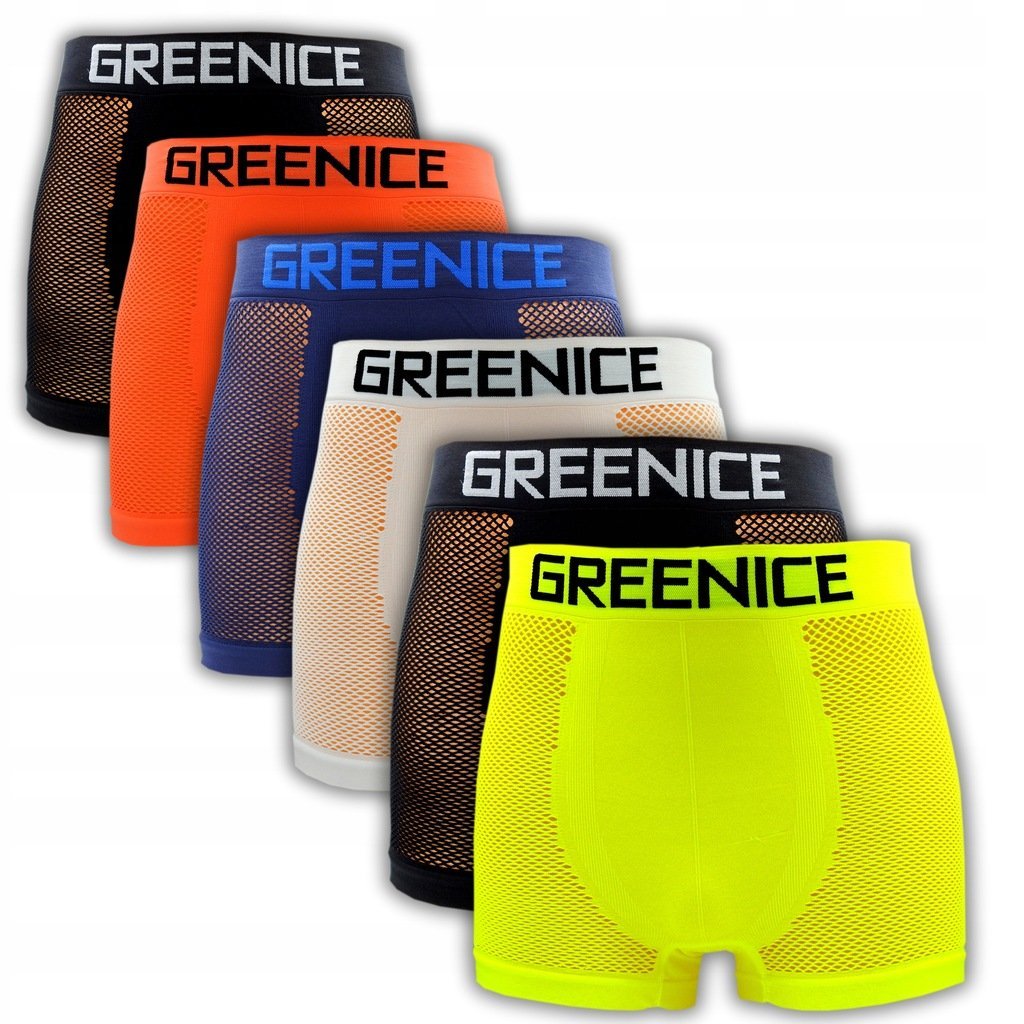 6x BOKSERKI MĘSKIE MAJTKI BEZSZWOWE ELASTYCZNE SIATKA GREENICE ROZMIAR M/L